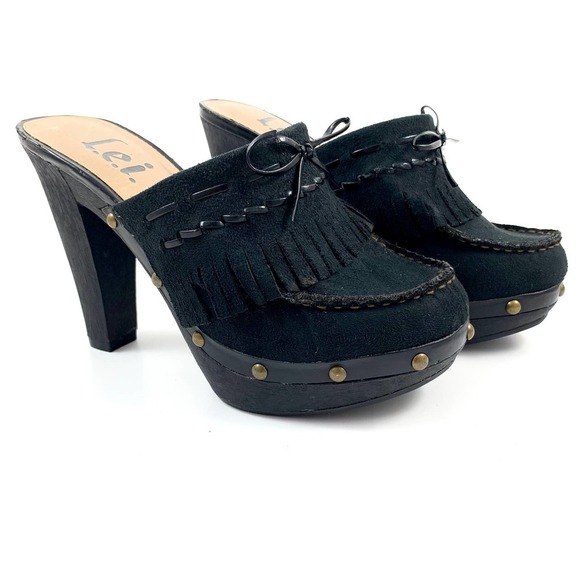 90's vintage L.E.I platform Mary Jane black tassel clogs - Picture 8 of 11